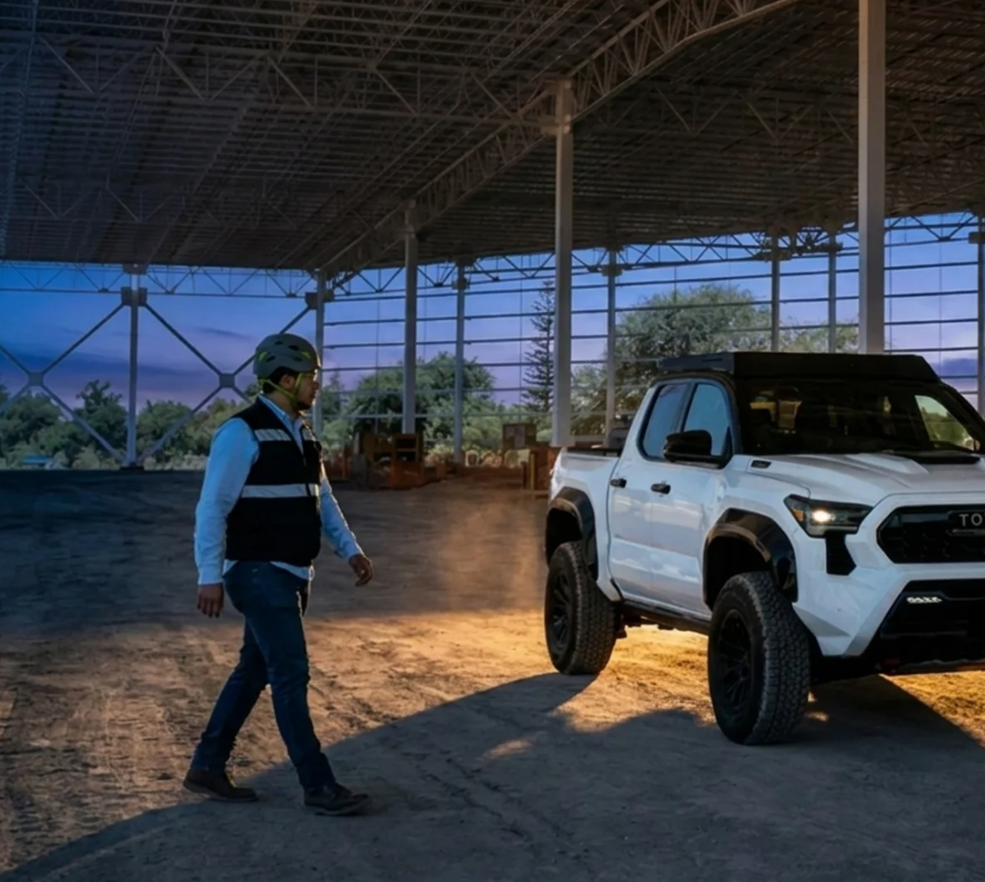 Integrante del equipo de Critical Facilities recorriendo una obra industrial