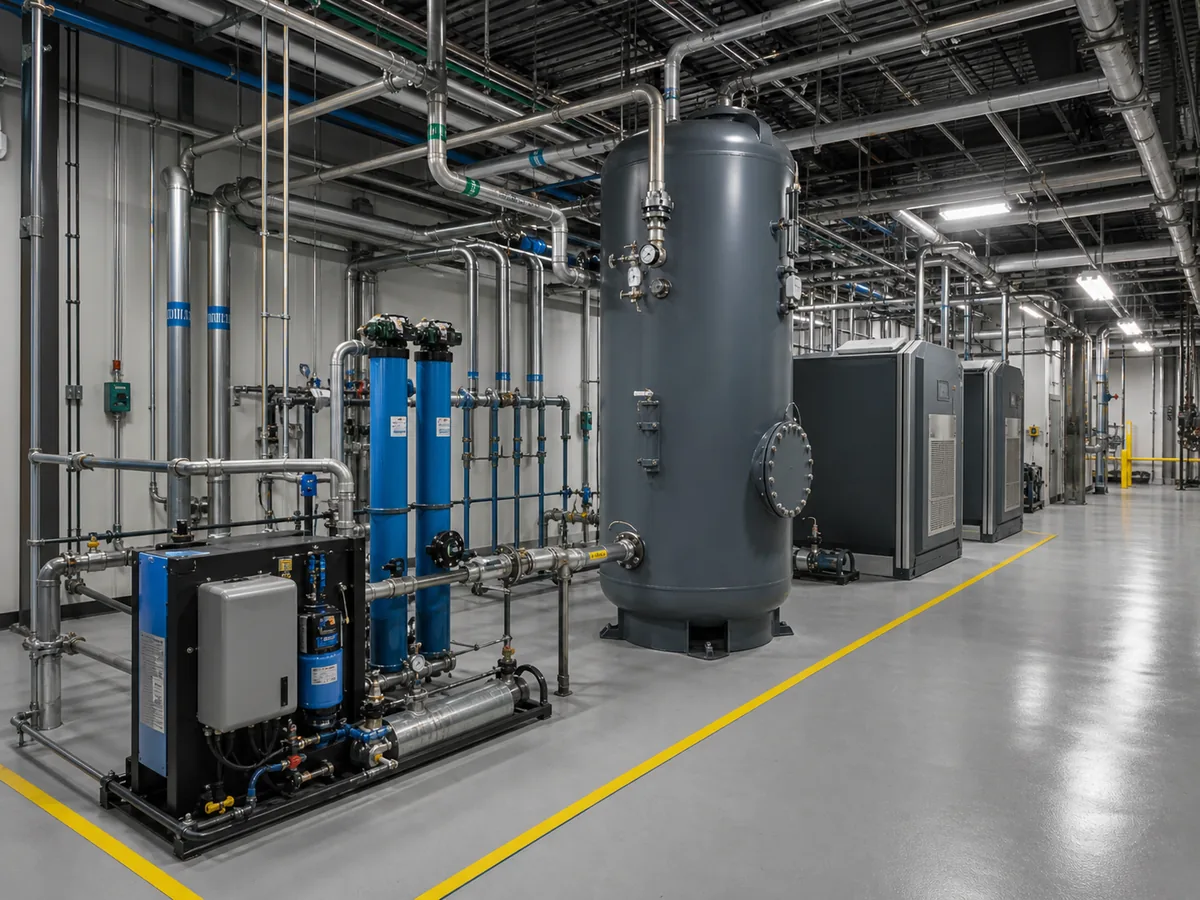 Sistema de aire comprimido y tratamiento en una planta química